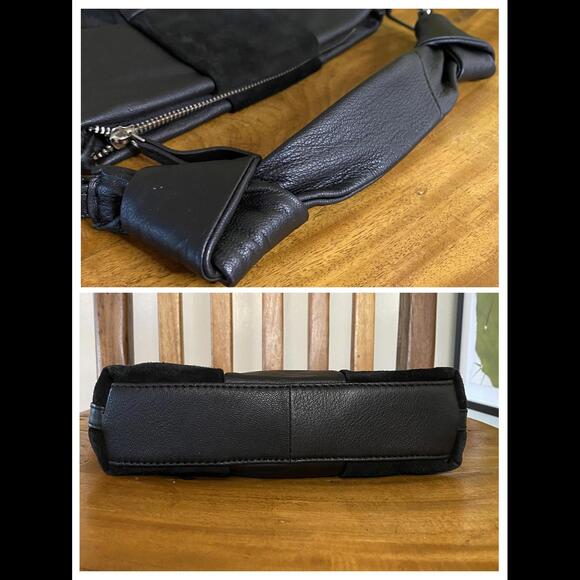 ASOS DESIGN Leather and Suede Weave Handbag Black with Knotted Top Handle - Picture 6 of 10